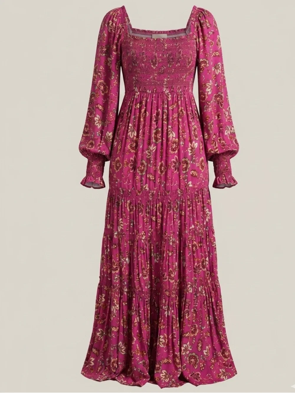 Free People Oasis Maxi Dress S Fairy Floral Viscose Boho Milkmaid Stretchy